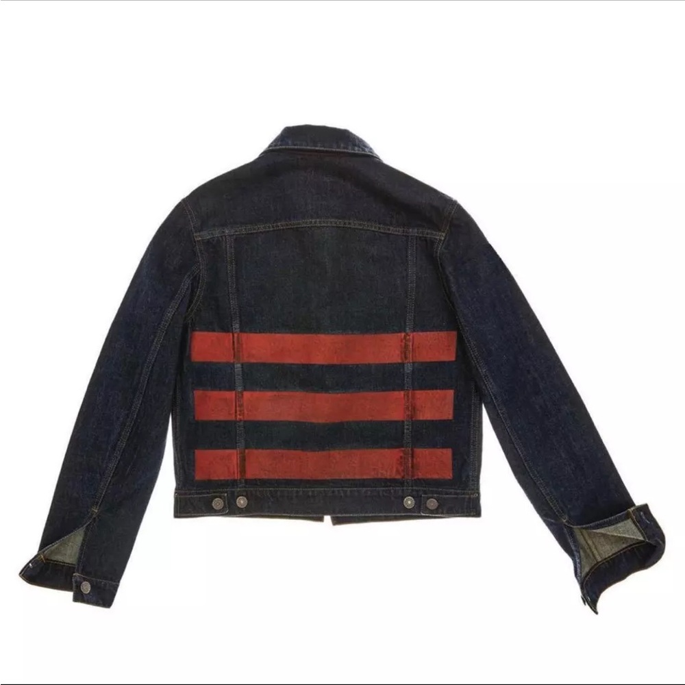 Helmut Lang dark wash red striped denim jacket